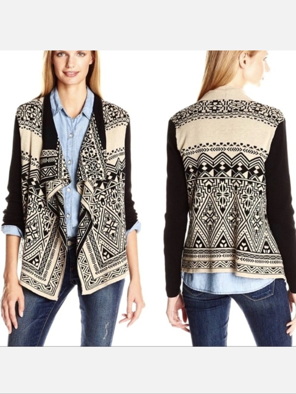 Lucky Brand Plus Size Cardigan Aztec Tan Black Southwestern Womens Size 2X